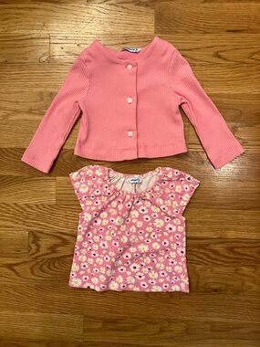 Mayoral 6 mo Pink Ribbed Cardigan and Pink Floral Top Set